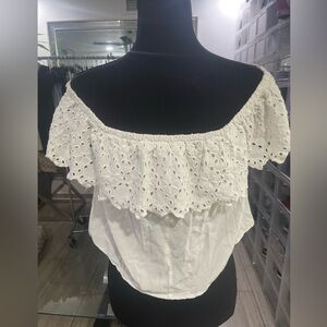White Off the Shoulder Crop Top With Crochet Top